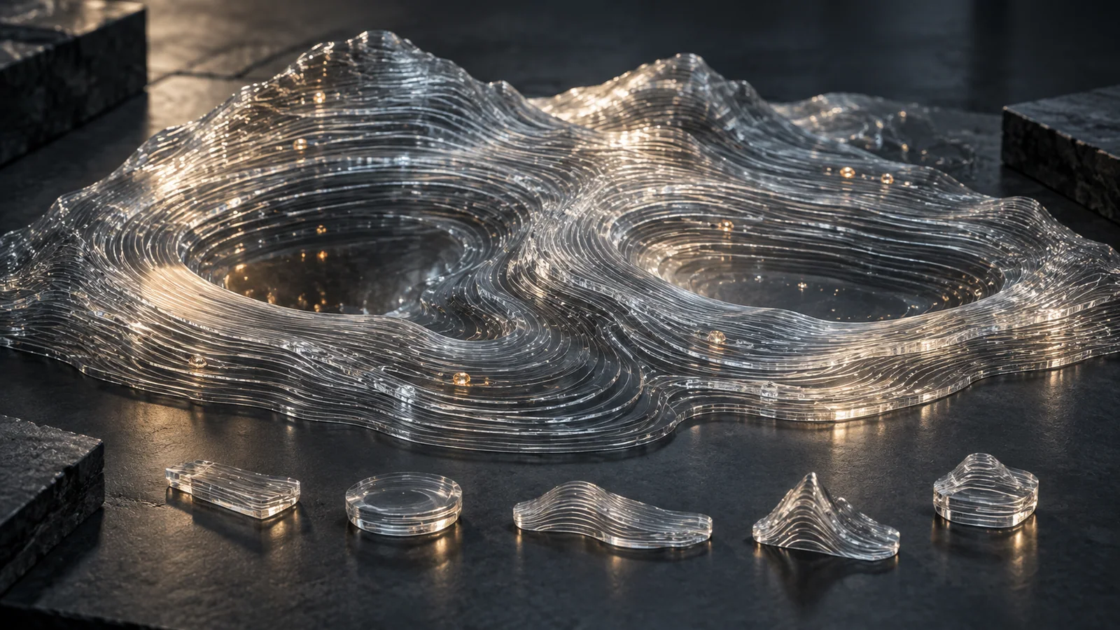 Illustration of connected glass structures